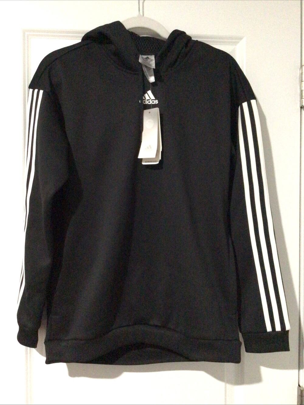 adidas Essentials 3-Stripes Full Zip Hoodie Womens Sz XS Black Fleece Jacket New